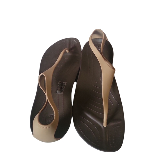 CROCS Women's Beige and Brown Flip Flop Thong Slingback Sandals W 10 - Picture 5 of 8